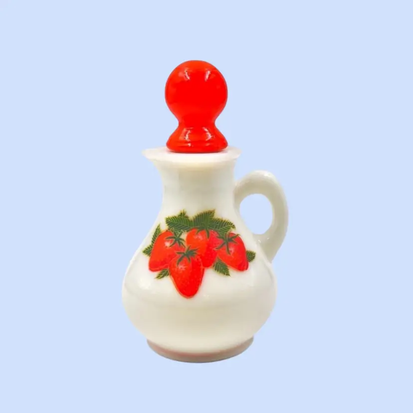 #090- Strawberries Bath Oil Bottle Cruet Jar w/ Storpper By Avon