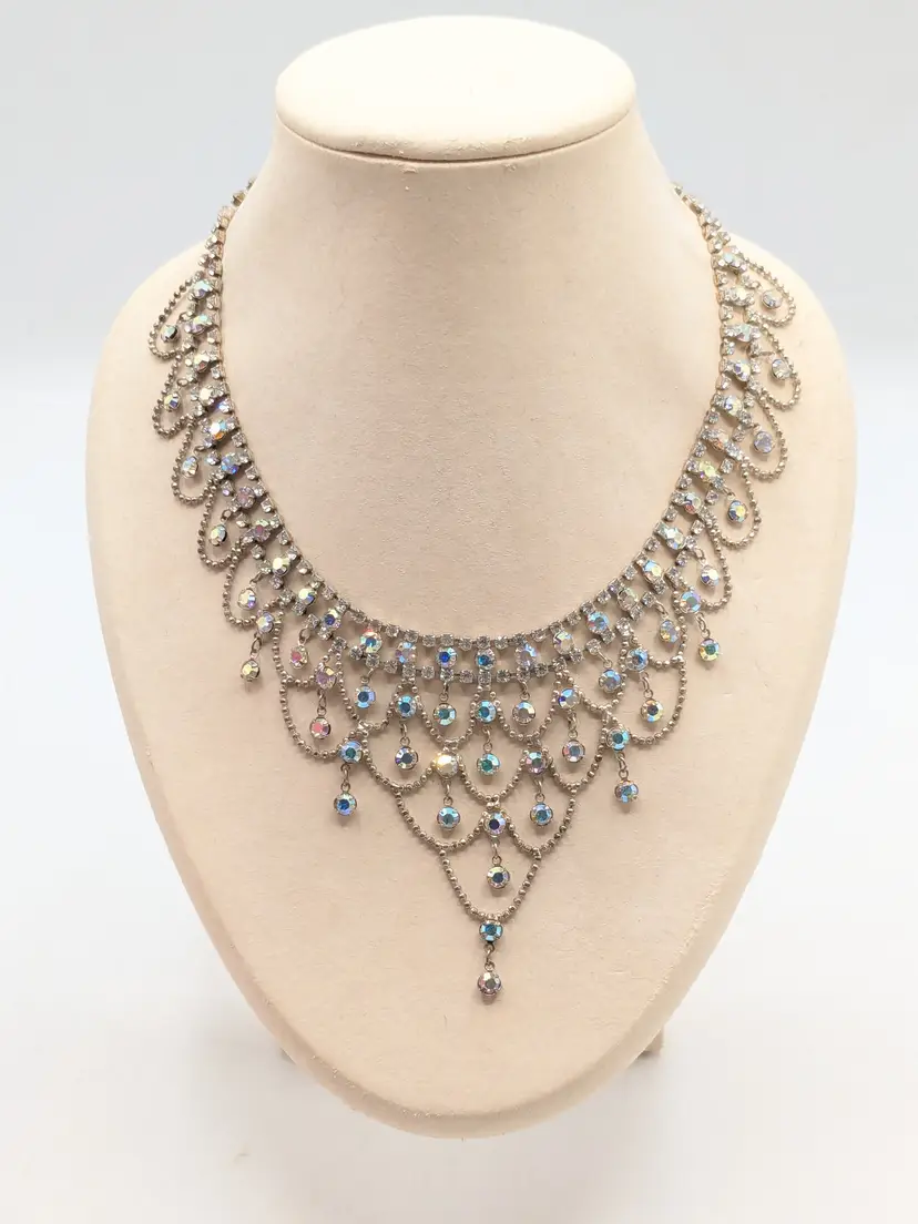 Vintage Style Christina Collection Aurora Borealis Rhinestone Bib Necklace