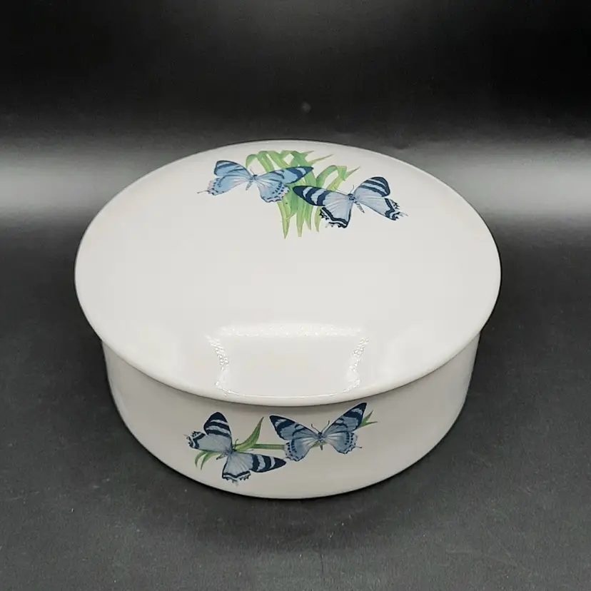 Blue Butterfly Lidded Round Trinket Box FTD