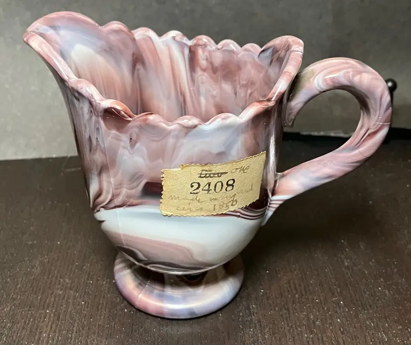 VTG Purple White Marbled Malachite glass Slag Glass Small Pitcher Creamer