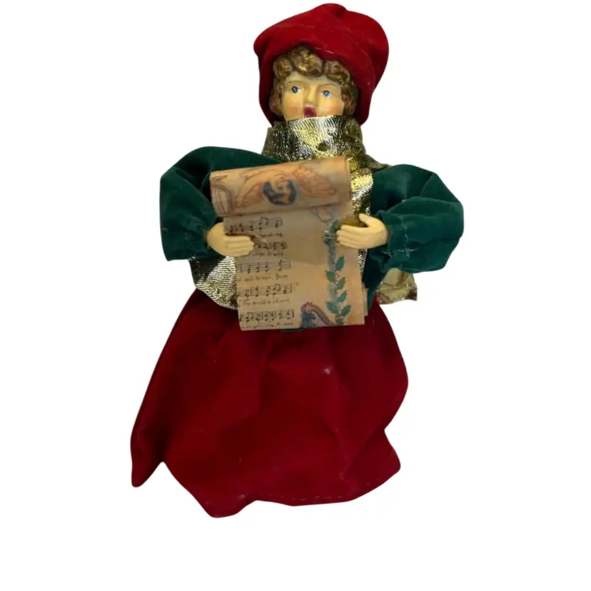 Girl In Velveteen Caroler With Cardboard Underneath @7 1/2” Tall