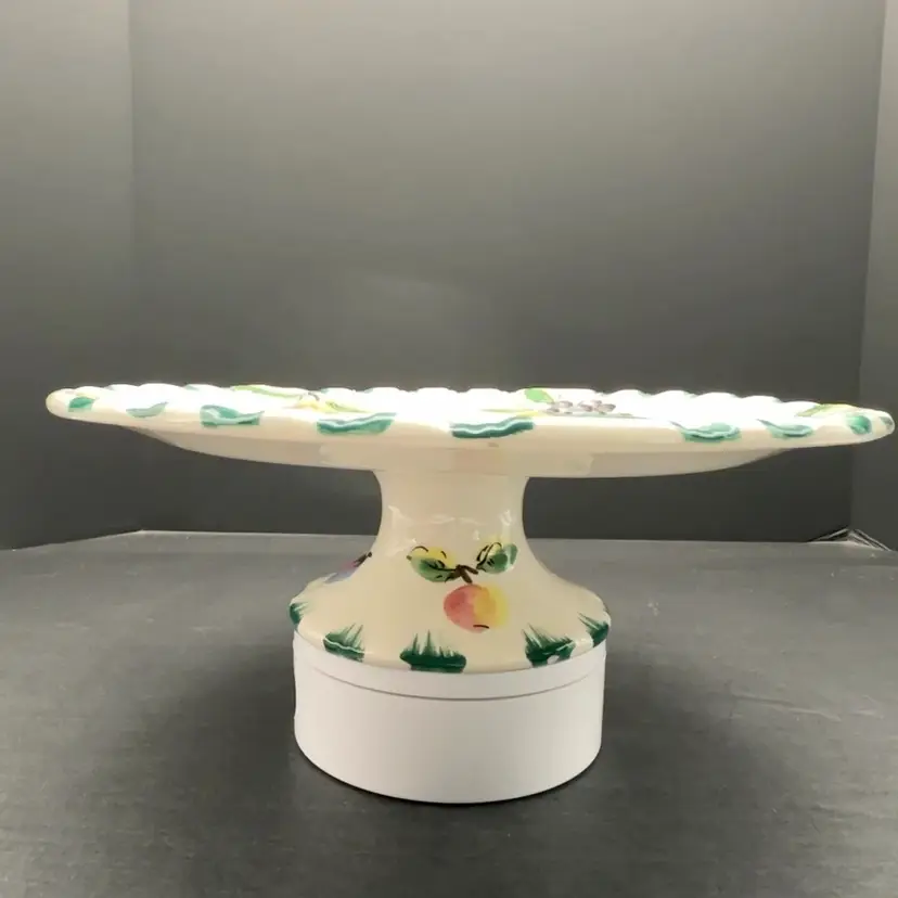 Vintage Hand-Painted Italian Majolica Fruit Cake Stand