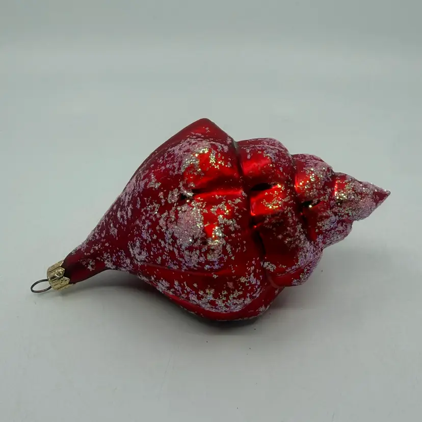 Christopher Radko “ Ocean Call" Large Red Conch Shell Glass Ornament Retired