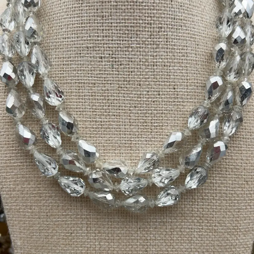 Vintage Vendome Triple Strand Crystal Glass Necklace 14” Signed