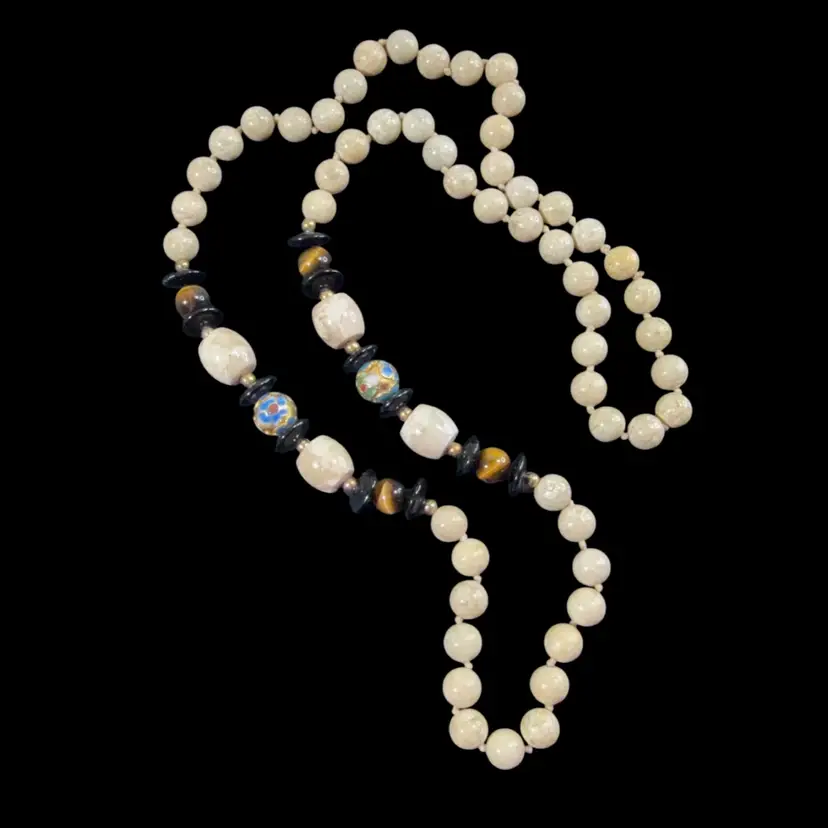 Multi-stone 34” Necklace with Cloisonné Beads