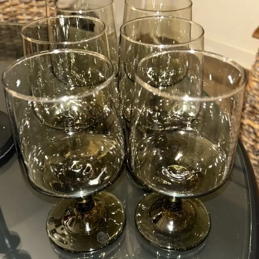 6 MCM Libbey Tawny Accent Glasses Set Vintage Smoke Retro Barware 53/4”