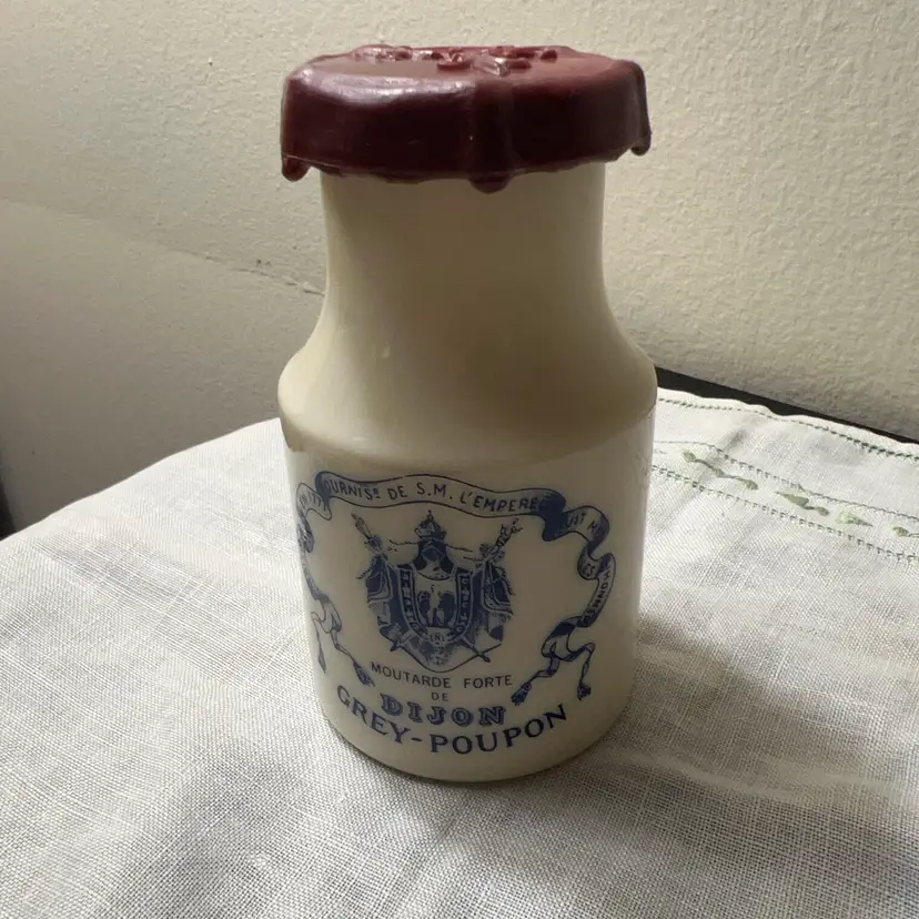 Vintage Milk Glass Grey Poupon Dijon Mustard Jar 4.5” France