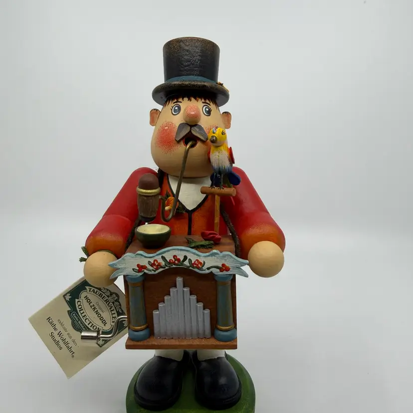 Handcrafted German Smoker Figurine Kathe Wohlfahrt Organ Grinder (works) Incense Burner