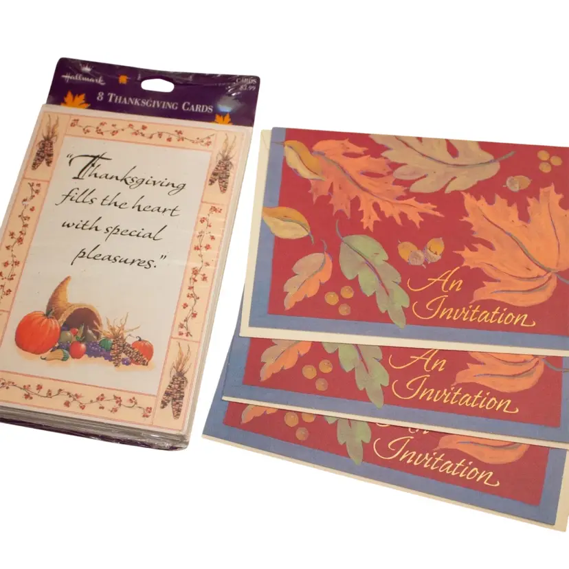 Vintage Lot of Hallmark Thanksgiving Cards (8) & Fall Autumn Invitations (3), all w/ Envelopes, Unused