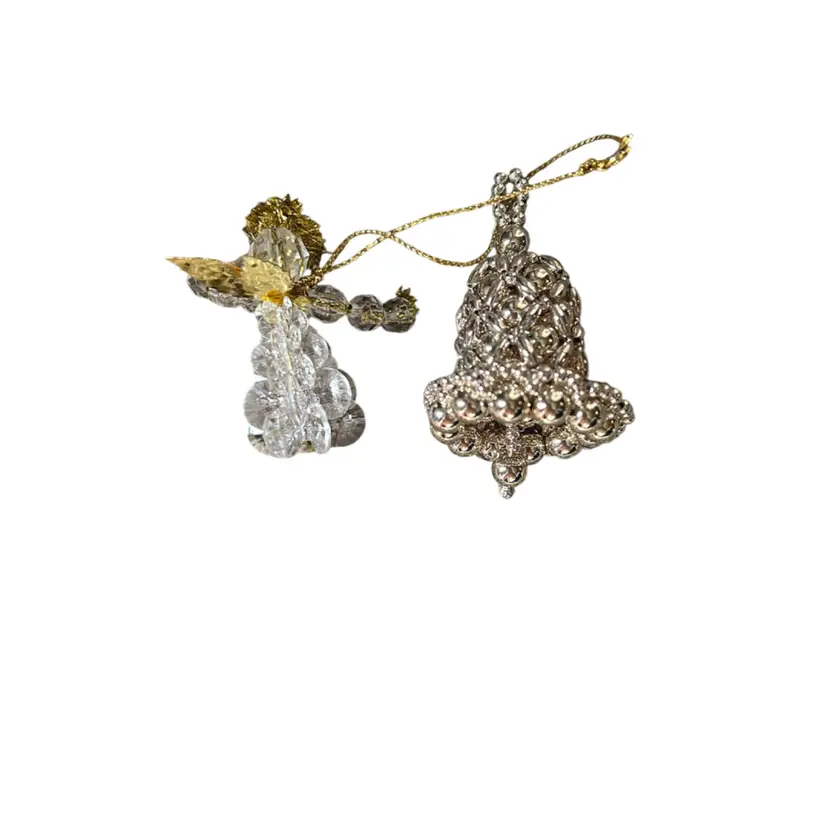 1 Angel And  One Bell Ornament Made Out Of Beads