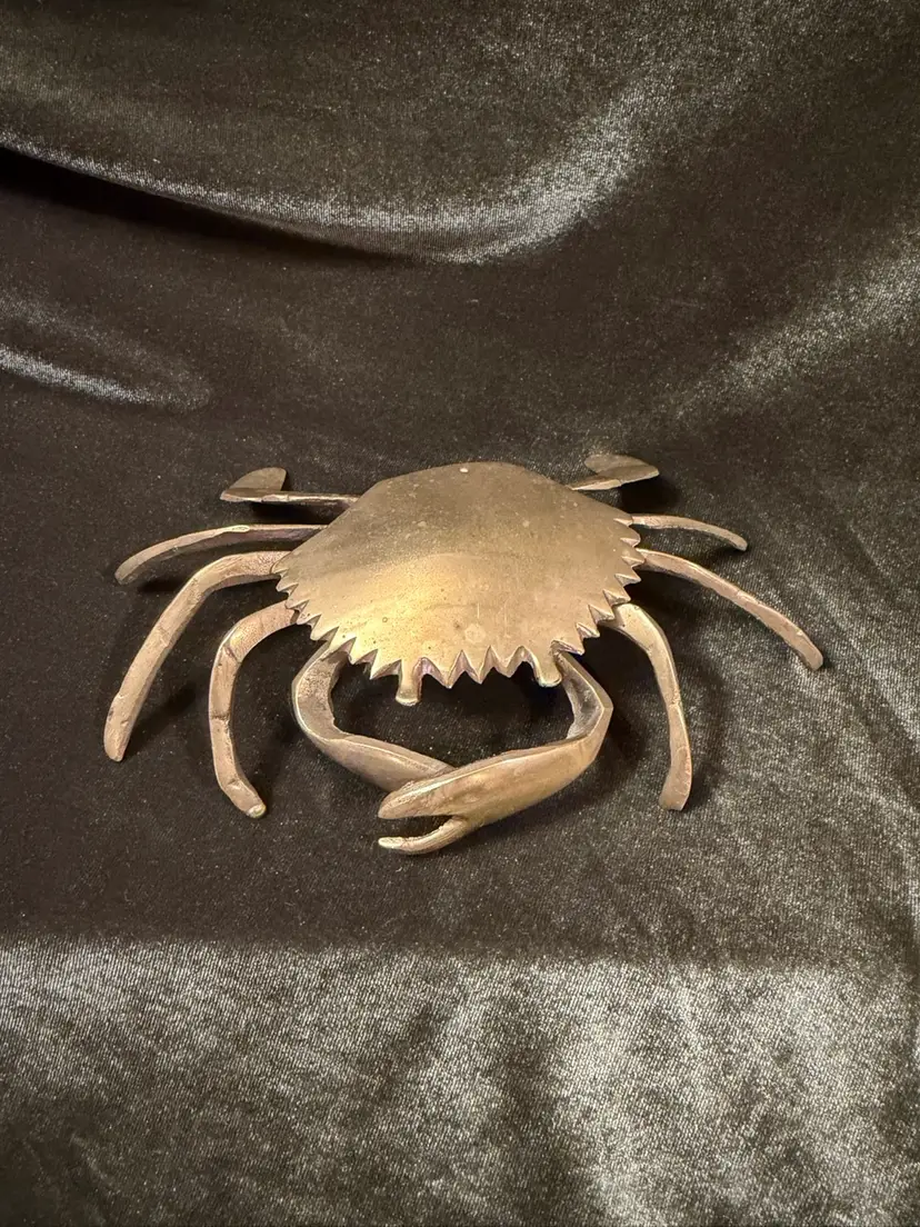 Vintage  Brass Crab Hinged Top Ashtray Trinket Jewelry Dish ~7”x5”