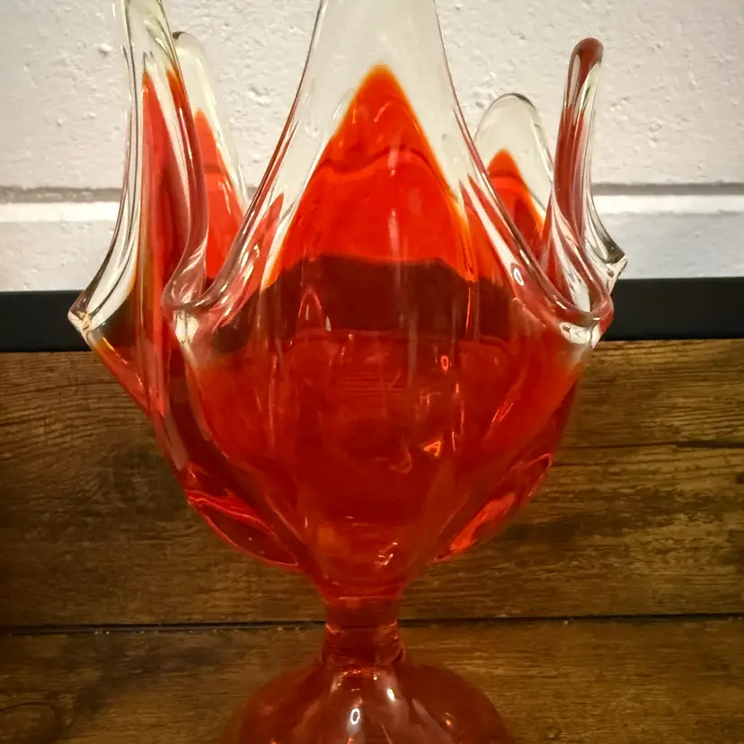 Viking Glass Epic Persimmon Orange Swung Pedestal Candy Dish Mid Century Modern