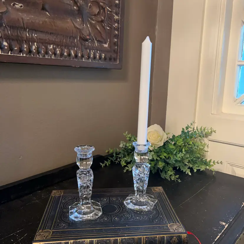 Vintage Cut Crystal Candlestick Holders - Pair