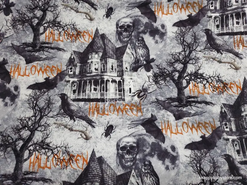 Haunted House Flannel Fabric Remnant - 100% Cotton - Choose Size - Soft Craft & Quilting Fabric