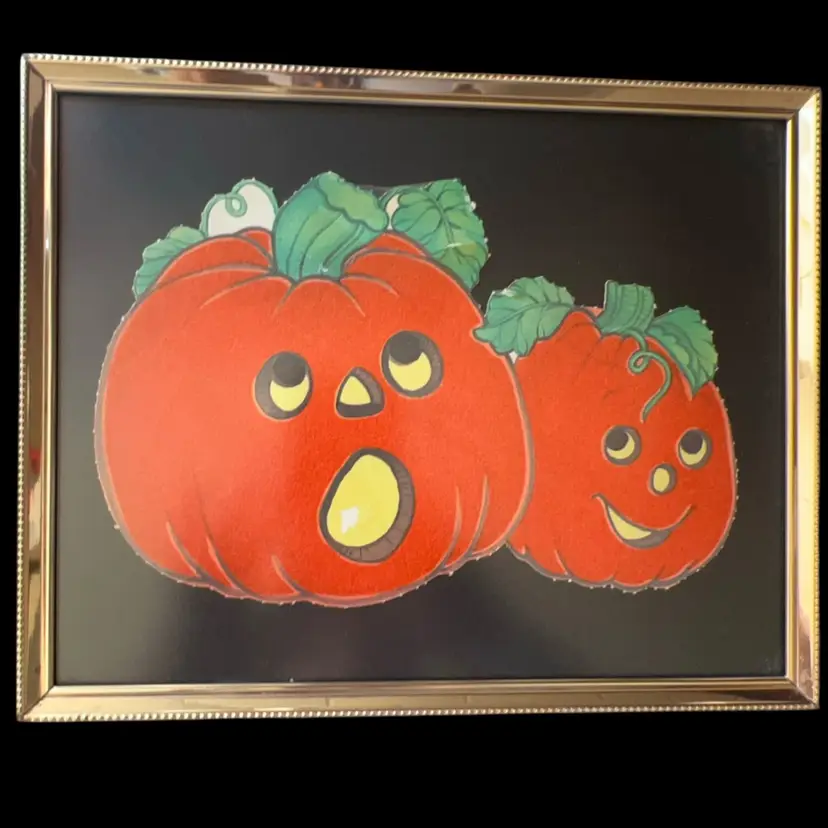 Vintage Flocked Jack O Lantern 🏮 Framed 10” x 8”