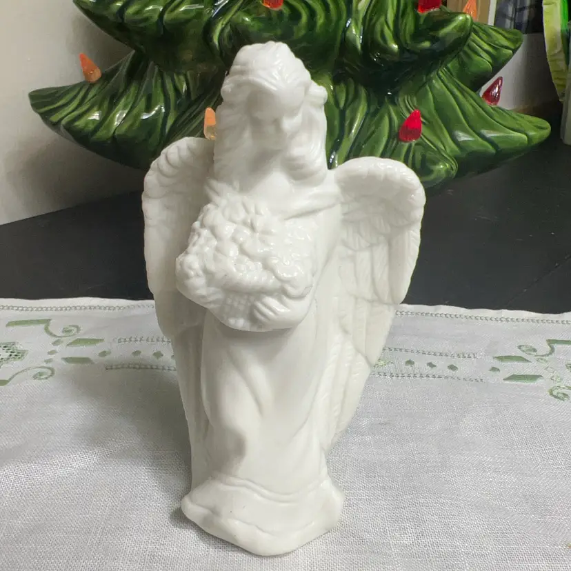Vintage Ceramic White Glazed Angel Figurine 5”
