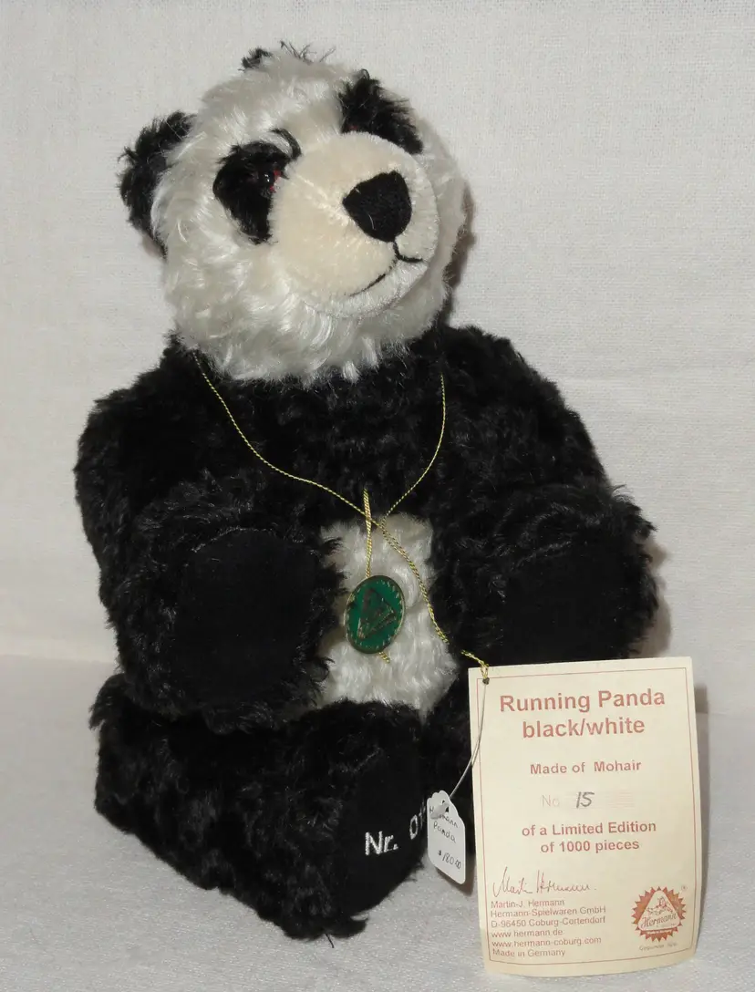 Hermann 13” Panda Bear ~ Black & White Mohair ~ Germany ~ LE 015/1000 ~ w/Tags