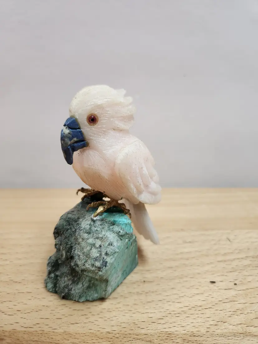 Vintage Calcite Hand Carved Cockato Figurine