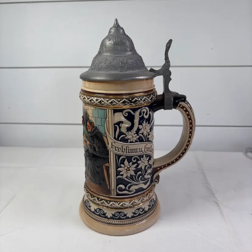 German Relief Beerensteyn With Pewter Lid