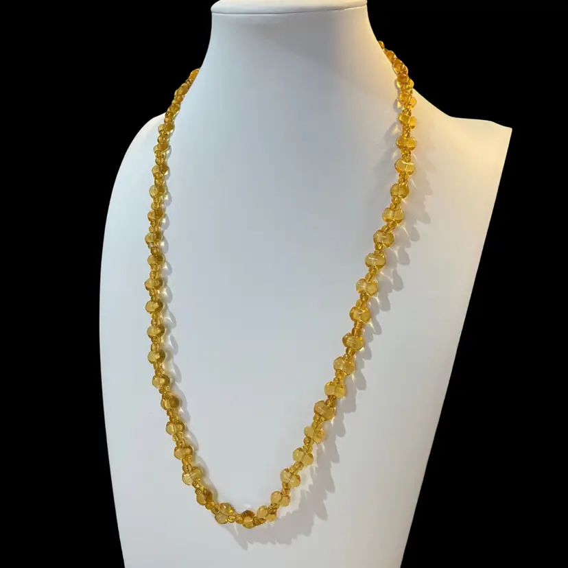 27 Citrine Yellow Glass 23” Necklace Barrel Clasp