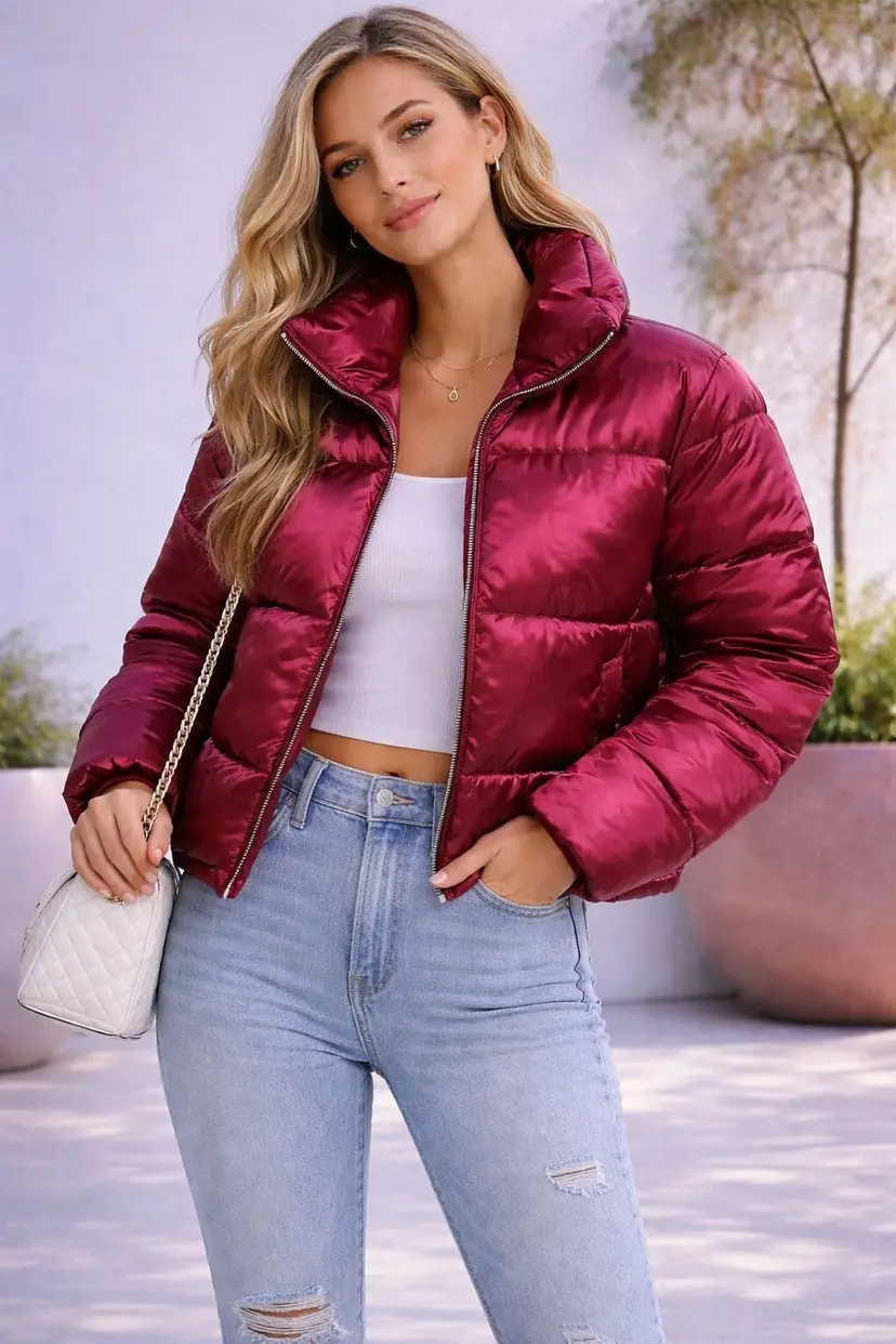 7 FOR ALL MANKIND METALLIC   RED WOMENS PUFFER JACKET NWT