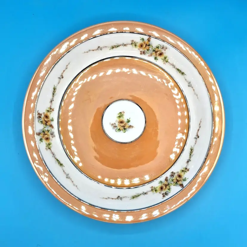Vintage Royal Rochester Peach Lustreware 10” Pie Plate, Fraunfelter China