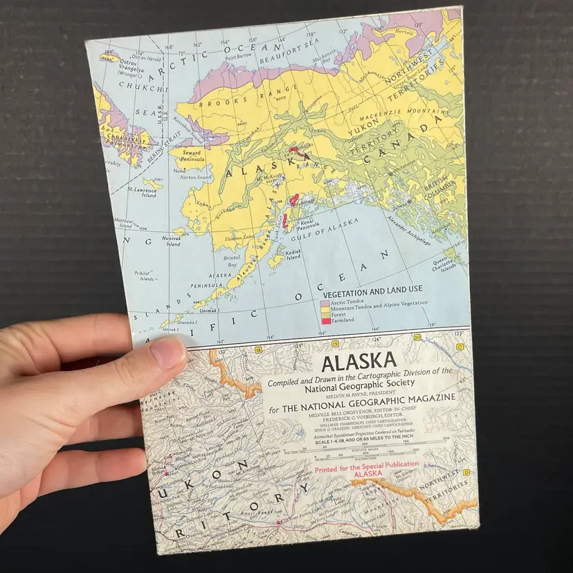 National Geographic Double Sided Map Alaska and Top Of The World 1969 Vintage 25x19"