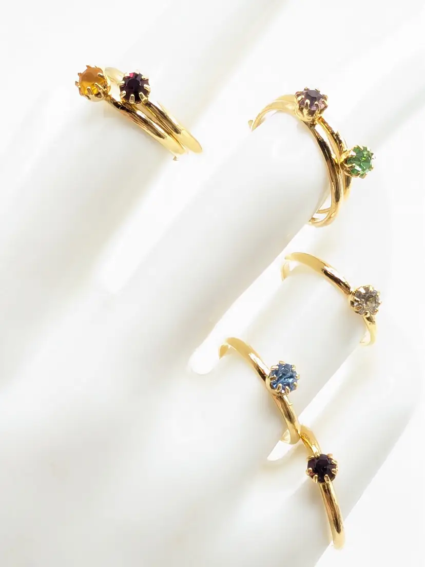 Gold Tone Birthstone Stackable Rings Set of 7 Adjustable NOS