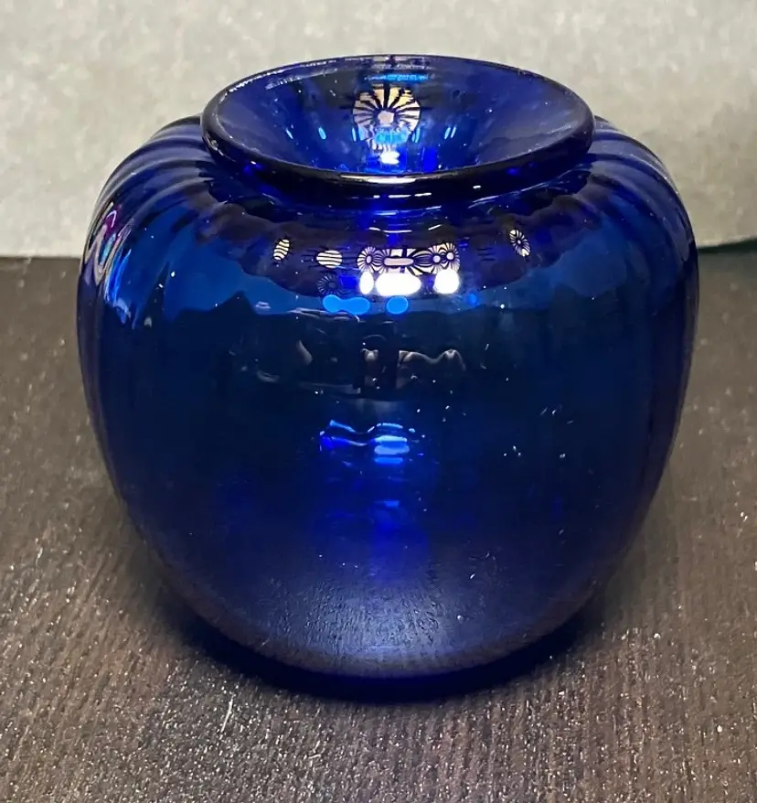 VTG HandBlown Cobalt Optic Glass Vase Bulbous Signed UV Glows