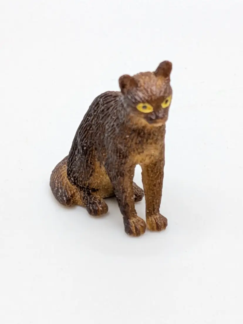 Micro Mini Miniature Plastic/Resin Brown & Black Cat Figurine