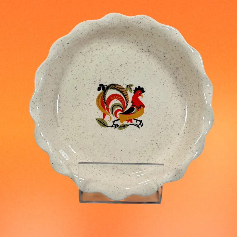 Vintage Bell Ceramics Rooster Pie Plate | Handcrafted Ceramic | Signed “To Jean” | Dated 1980 | Scalloped Farmhouse Dish