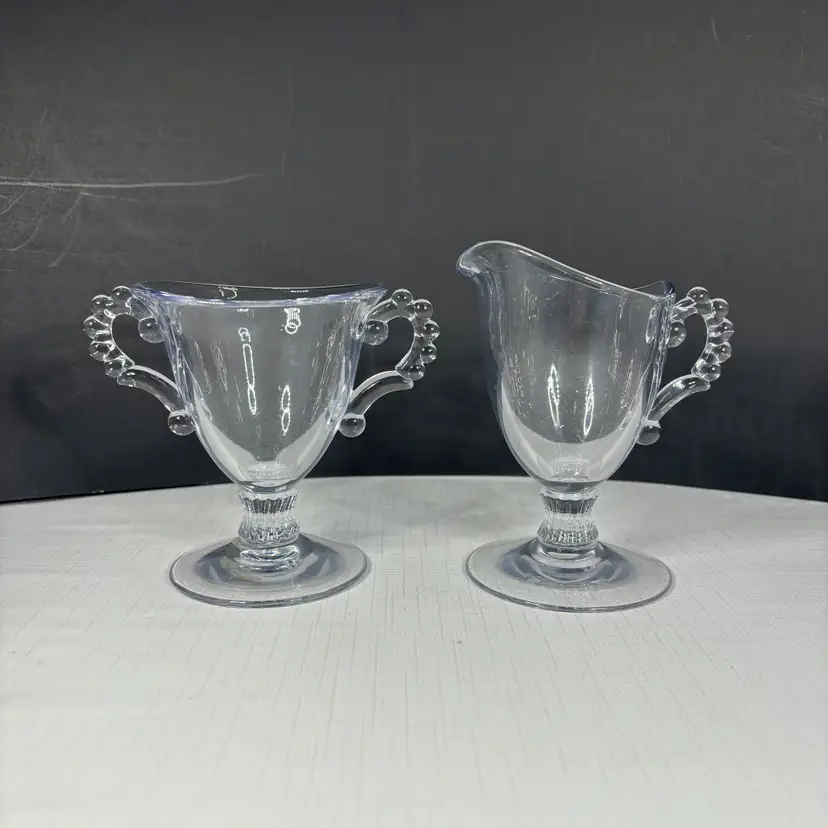 Imperial Glass Candlewick Pedestal Cream Sugar 1930s Depression Glass Vintage