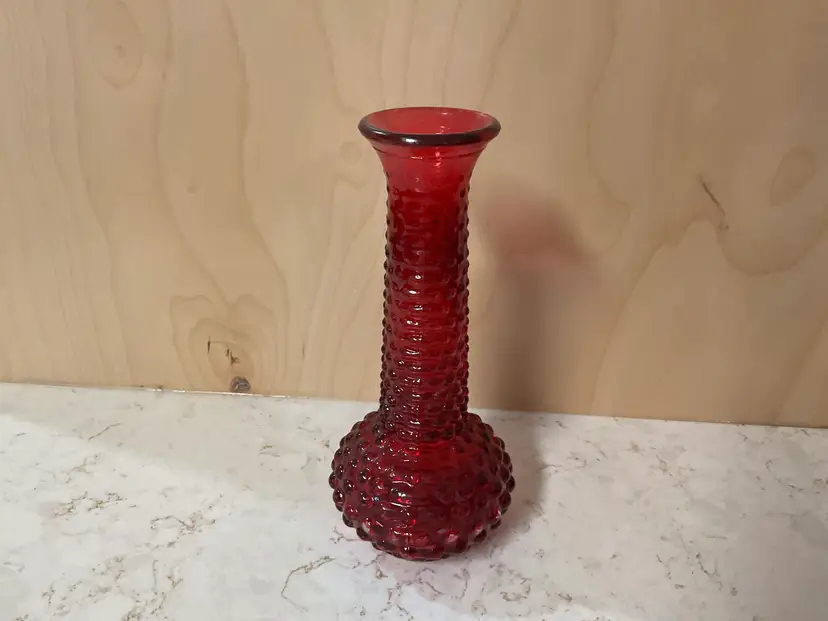 Vintage Ruby Red Hobnail Brody Company Bud Vase USA 71/2 in