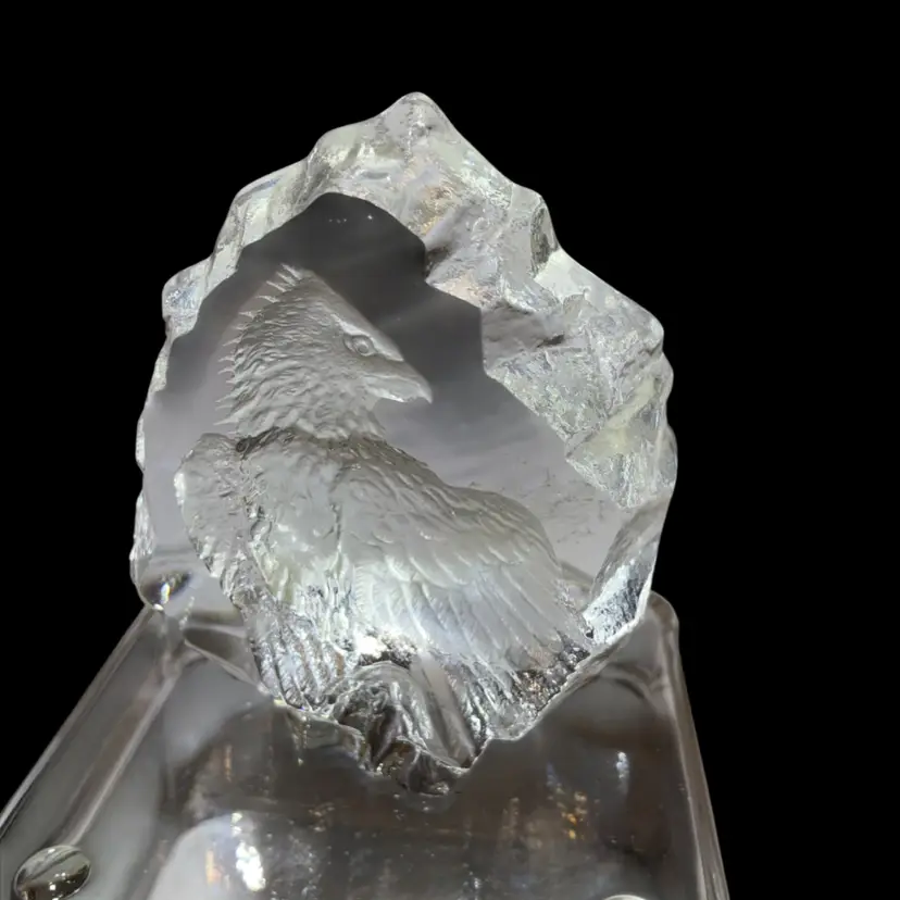 Mats Johnson Crystal Glass Block Bald Eagle Paperweight