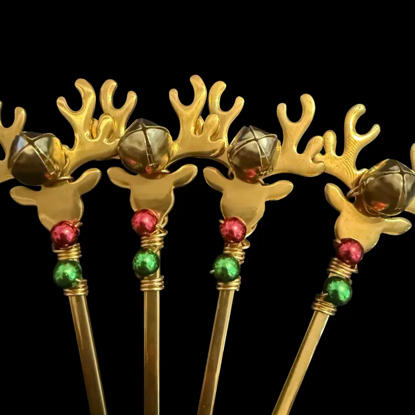 Rudolph The Red Nose Reindeer  Hand Decorated GOLD Teaspoons Set Of 4