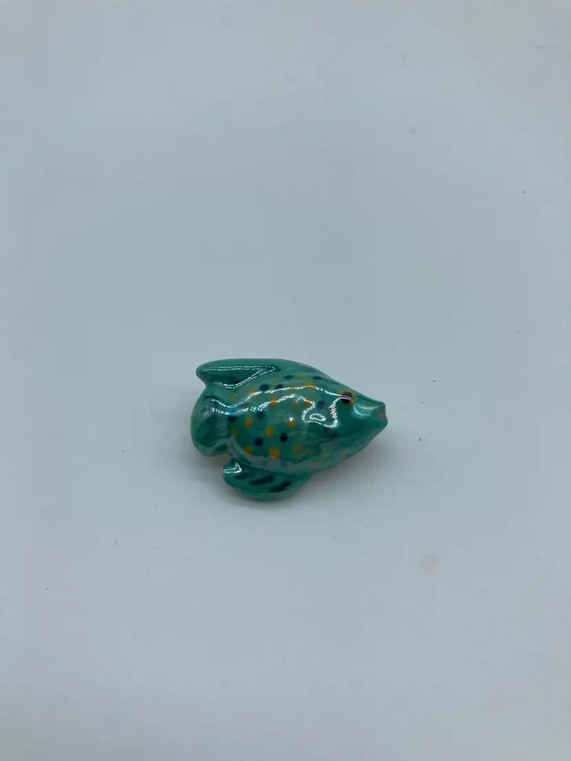 Tiny Teal Ceramic Luster Fish Pin