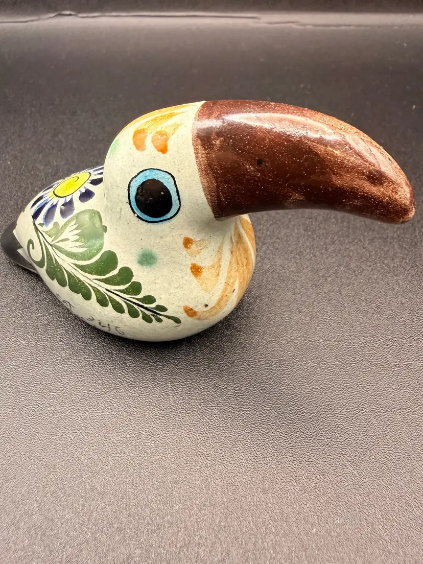 Vintage Toucan Mexican Folk Art Painted Pottery