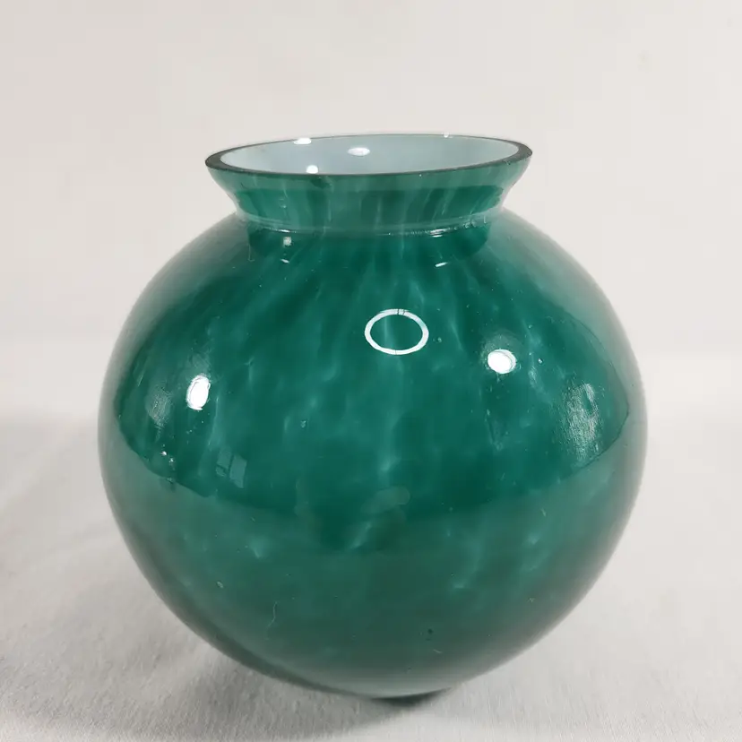Vintage Mid Century Yugoslavia Emerald Green Glass Globe Vase