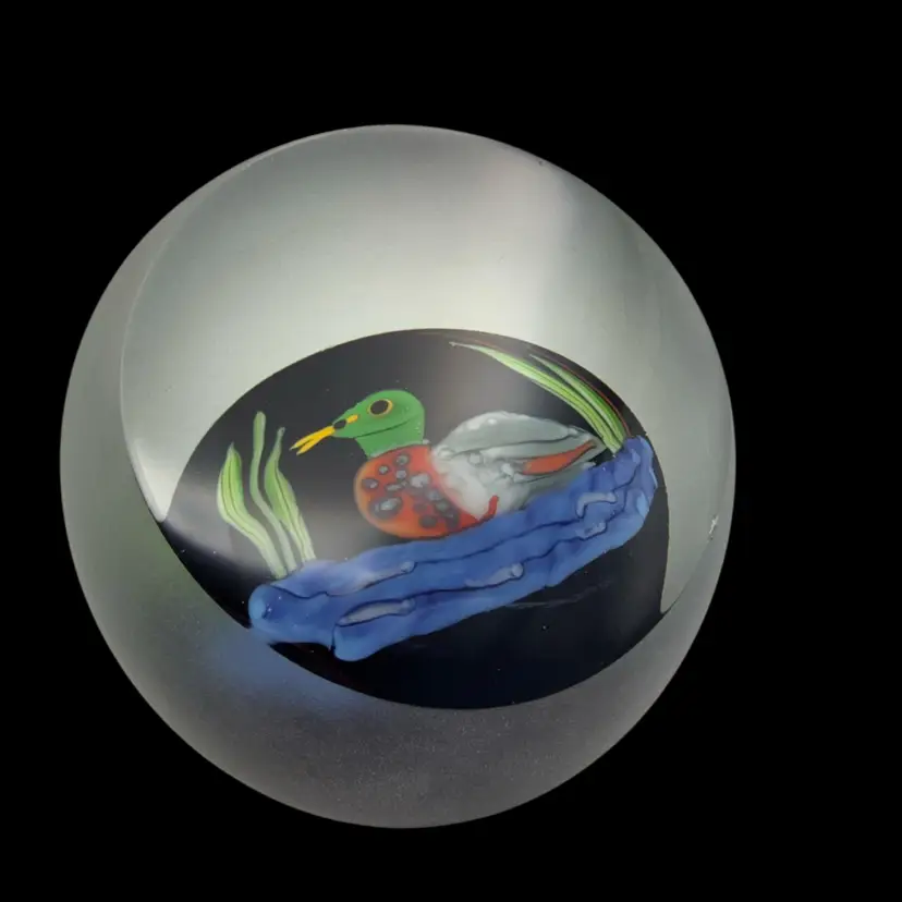 Correia Art Glass ARTIST PROOF Faceted Window Frosted Compound Glass Duck & Cat Tails  Paperweight - 3.5” READ