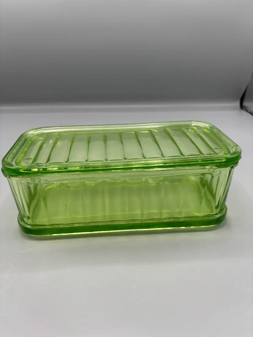 Vintage Uranium glass refrigerator container