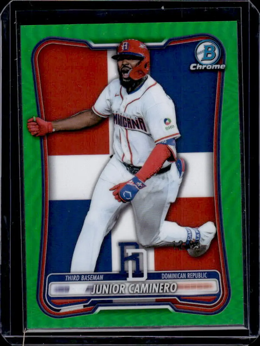 2026 Bowman Chrome #WBC-72 Junior Caminero WBC Flag Green Refractor #/99