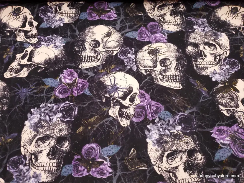 Haunted Hollows Floral Skulls Flannel Fabric Remnant - 100% Cotton - Choose Size - Soft Craft & Quilting Fabric