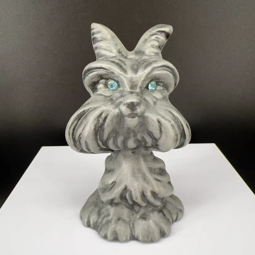 Vintage Hand Painted Blue Rhinestone Eye Dog 4.5”