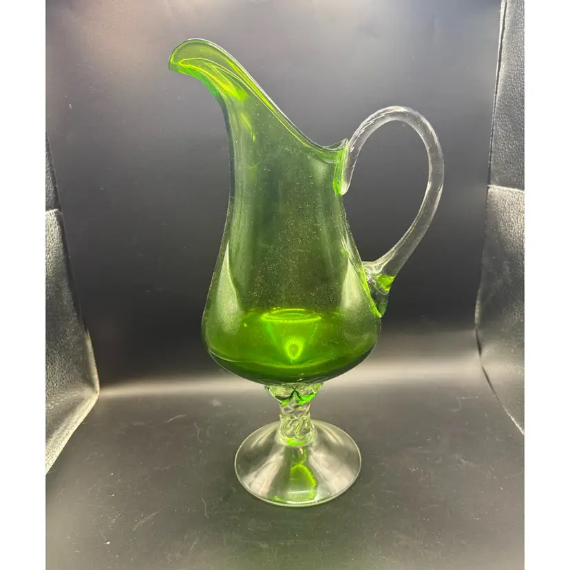 Vintage 1950s Empoli Green Art Glass Pitcher - 12 In