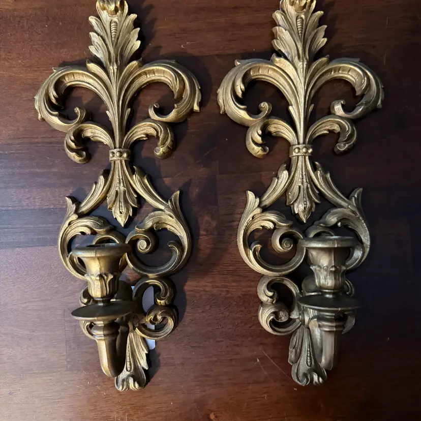 A pair of mid-century molded plastic gold wall sconces by Burwood. 1960-1970 14”