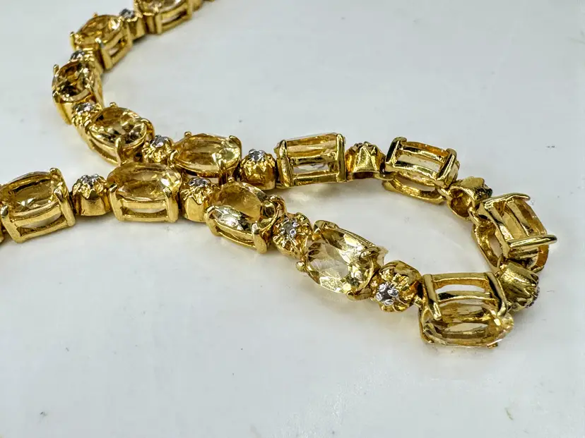 Sterling Silver Two-Tone Oval Citrine Tennis Bracelet 7.5" 14g JR2095
