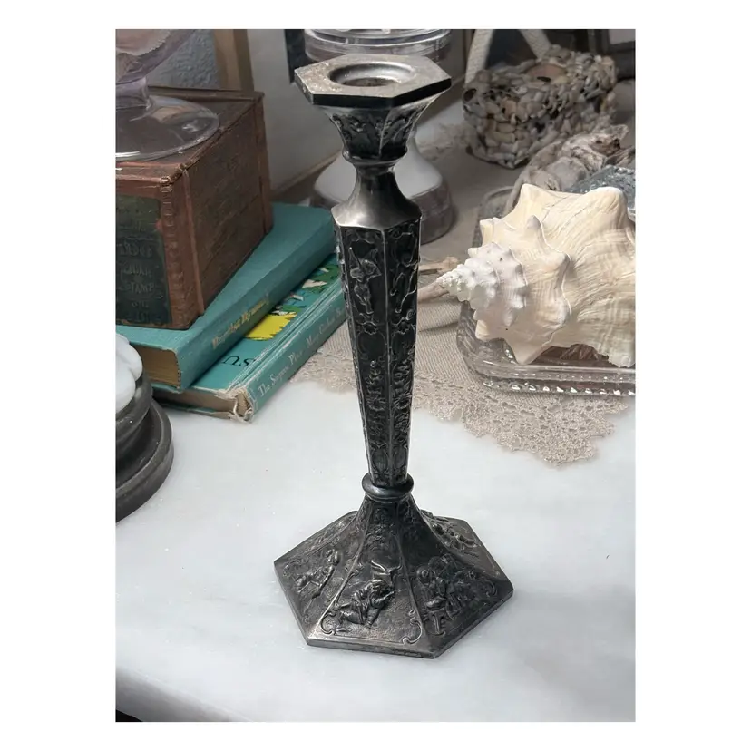 Danish Revival Plated Candlestick-stately!