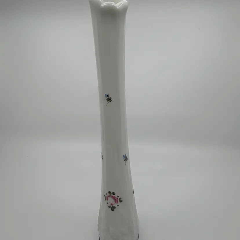 Vintage Westmoreland Milk Glass Bud Vase Hand Painted Floral 11.25”