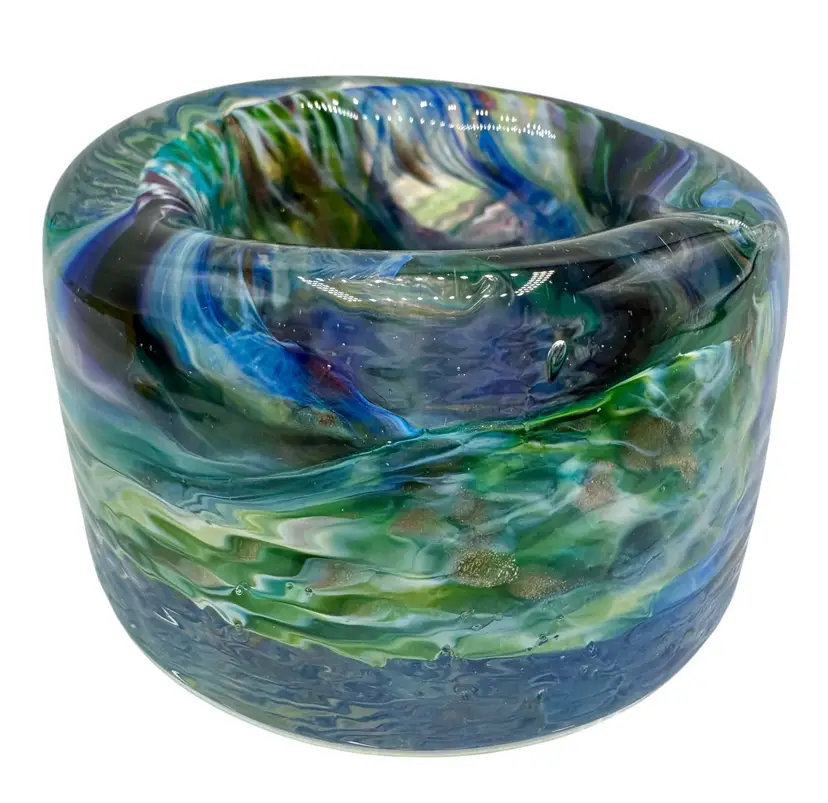 Early Signed Mingo Asho Handblown Glass Bowl Tea Light Candle Holder Glasscapes