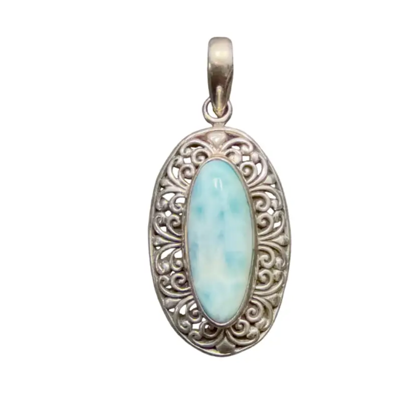 Natural Larimar Pendant: Handmade 925 Sterling Silver Jewelry